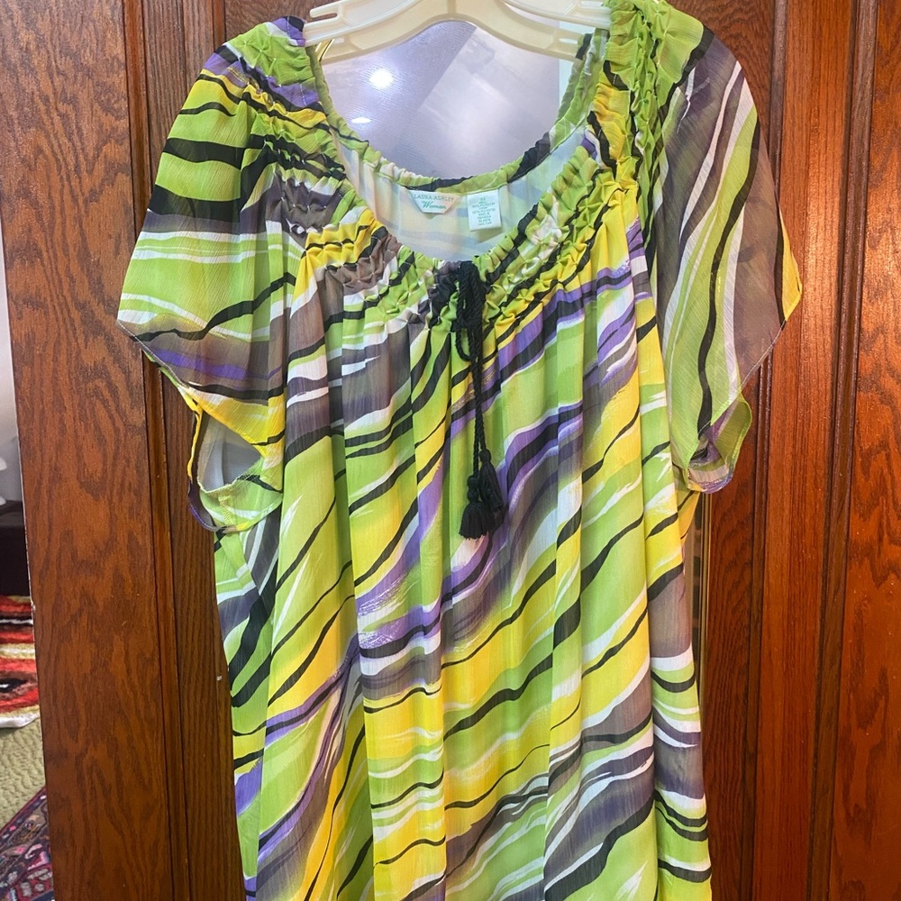 Laura Ashley Sheer Multicolor Blouse 3X
